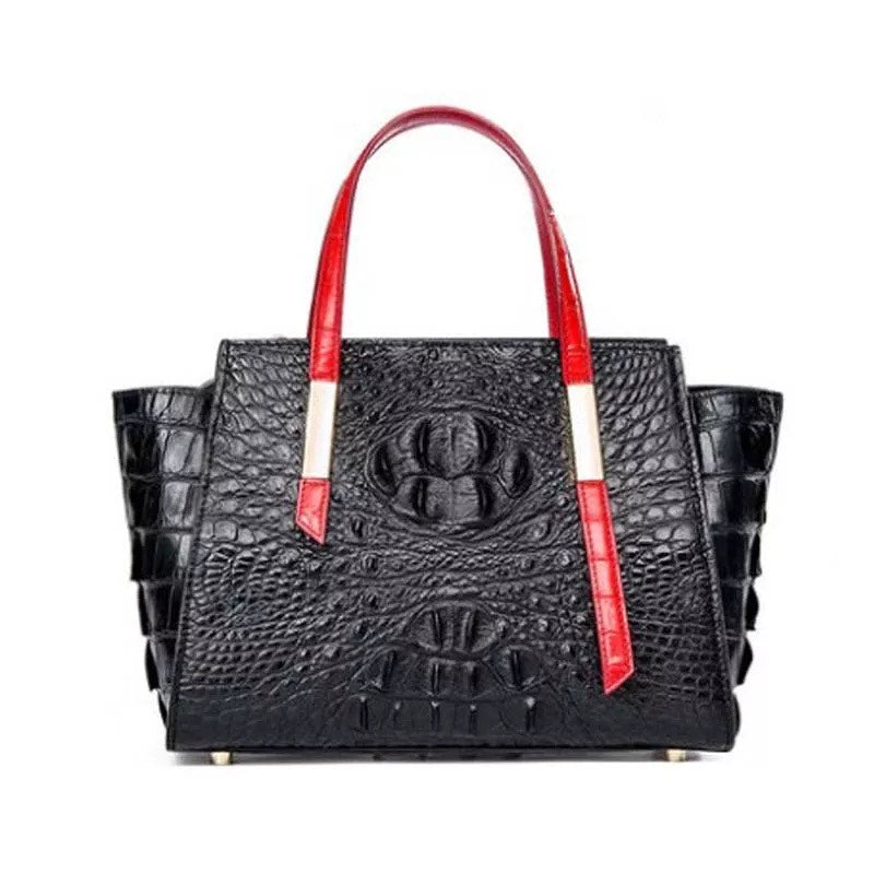 Crocodile leather Tote, Black, Red 'NY'