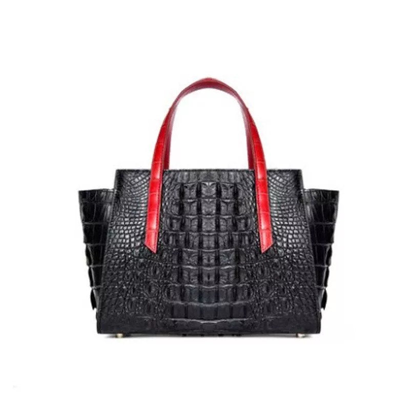 Crocodile leather Tote, Black, Red 'NY'