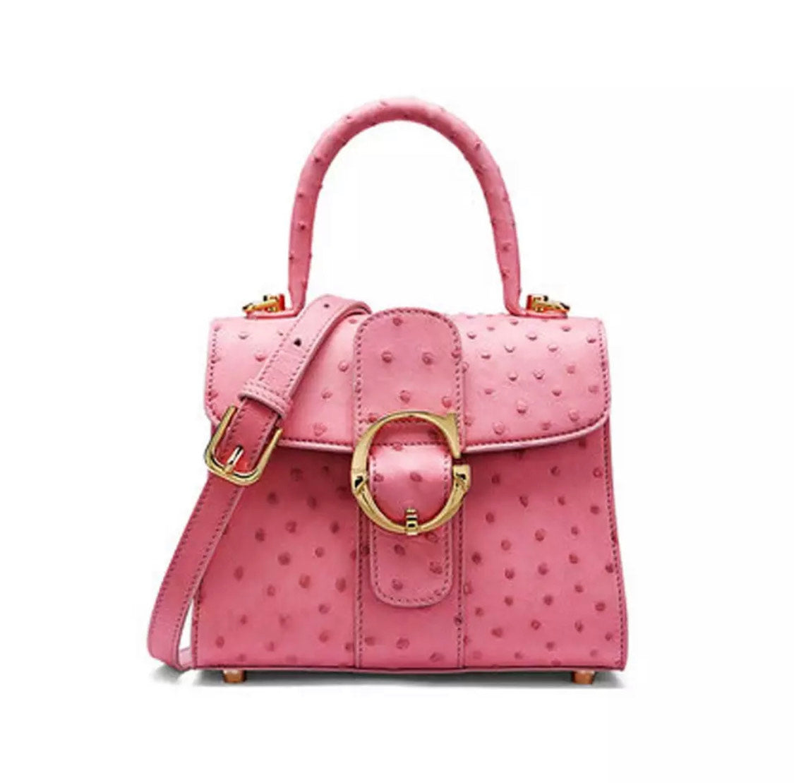 Ostrich leather handbag, Pink 'Miami'