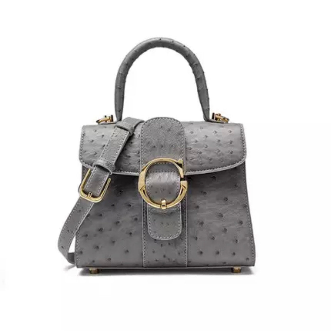 Ostrich leather handbag, Grey 'Miami'