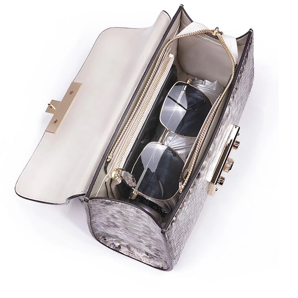 Snake leather shoulderbag, Grey 'Mermaid'