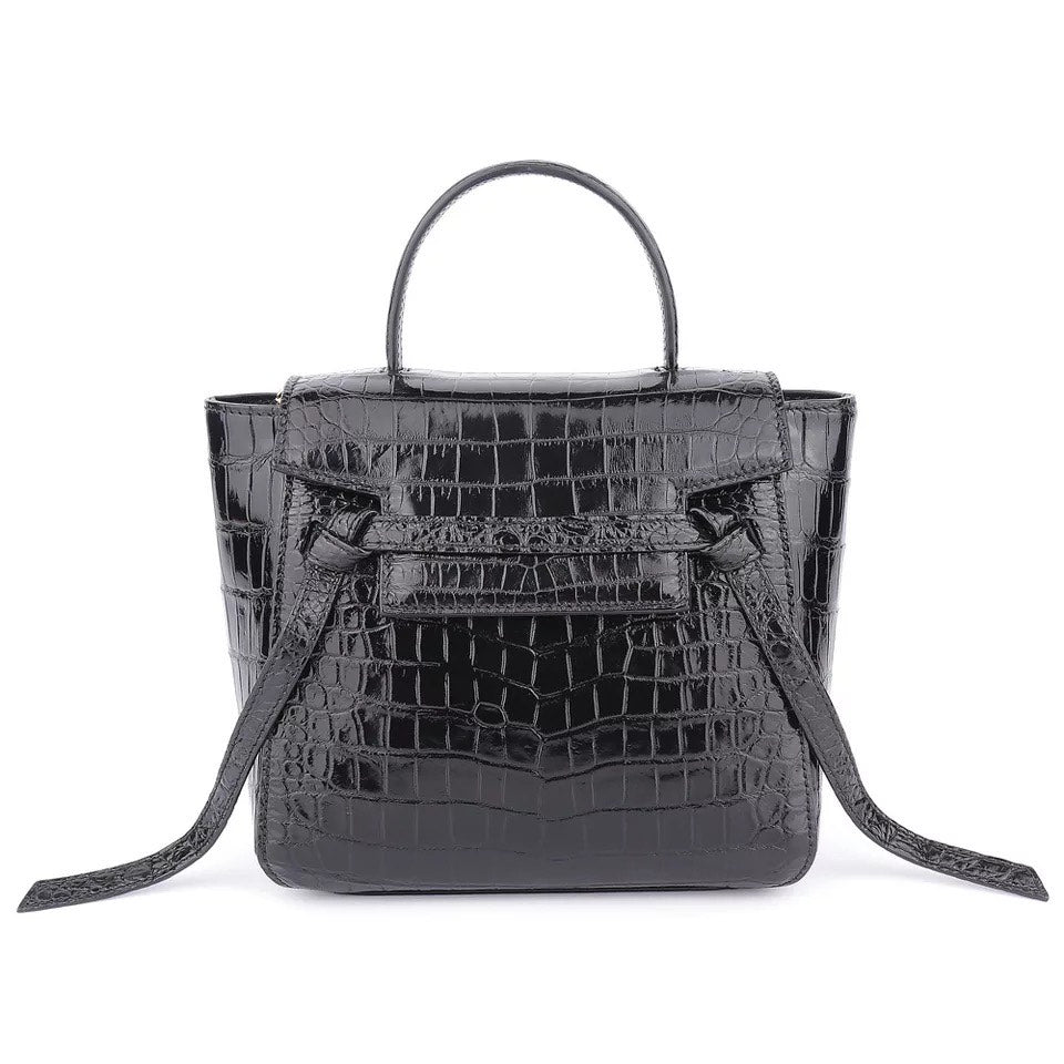 Crocodile leather Tote, Black Main