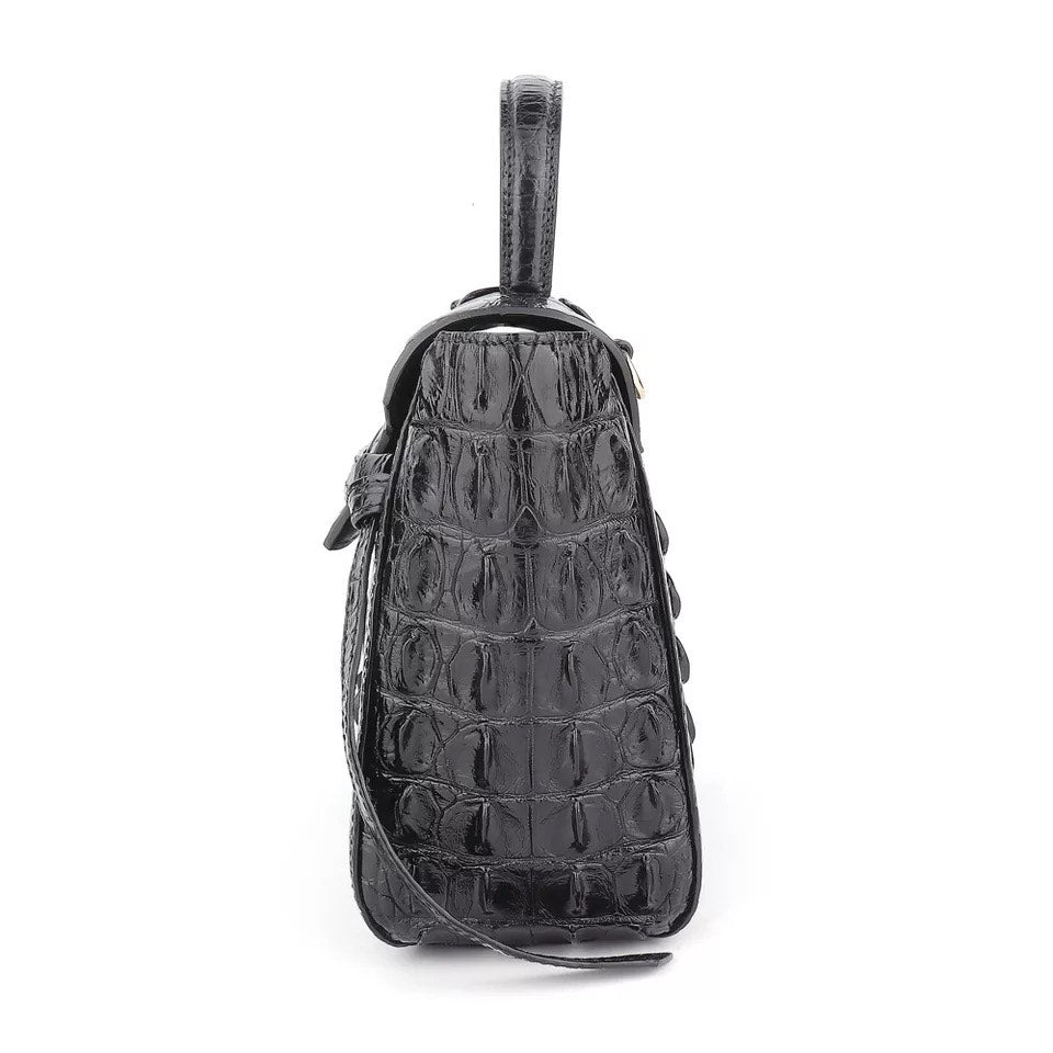 Crocodile leather Tote, Black 'NY'