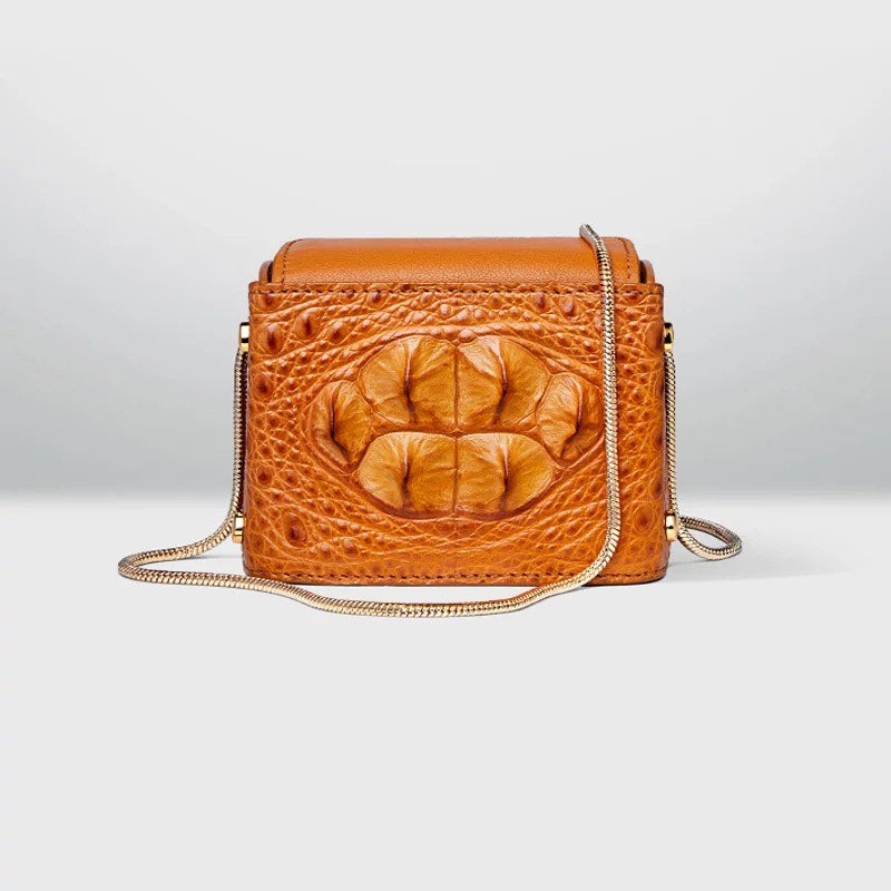 Krokodilleder-Umhängetasche, Orange „Safari“