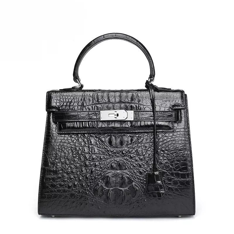 Crocodile leather Tote, Black 'Barca'