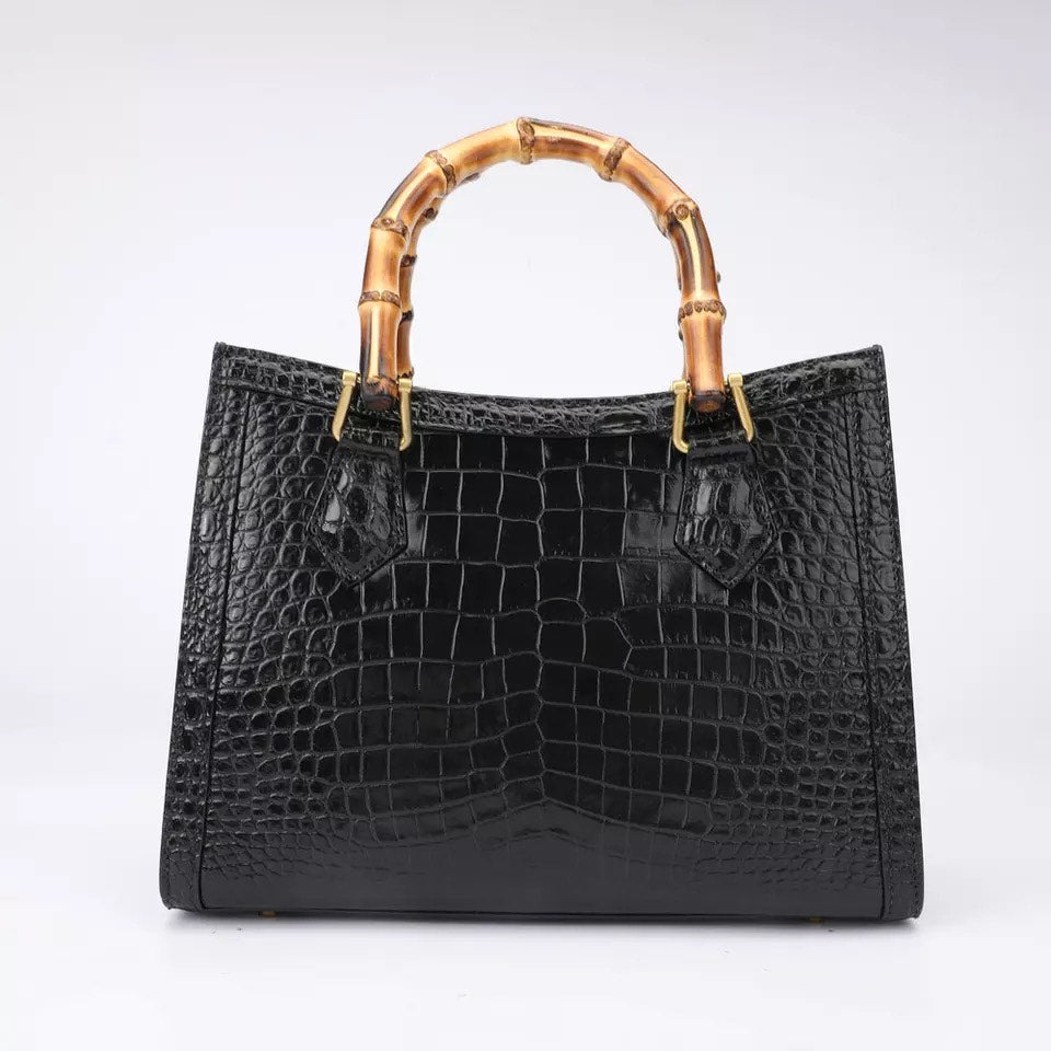 Crocodile leather tote, Bamboo black 'Onyx'
