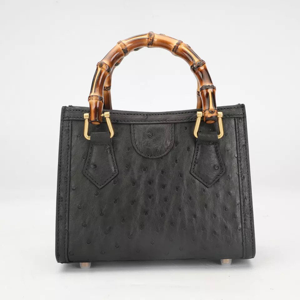 Oistrich leather tote, Bamboo black 'Onix'