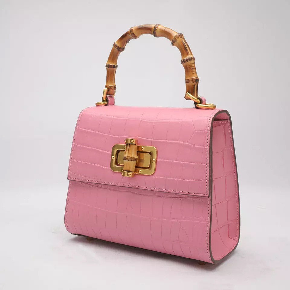 Crocodile leather Handbag, Bamboo pink 'Doll'