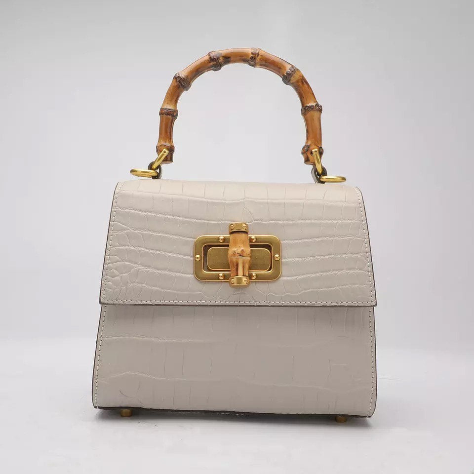 Crocodile leather Handbag, Bamboo white 'Doll'