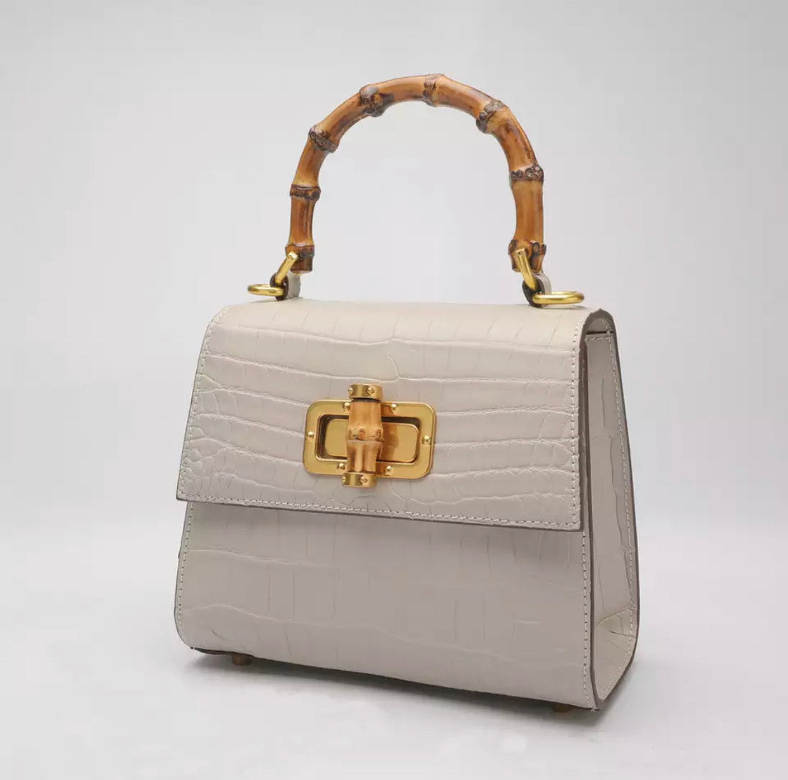Crocodile leather Handbag, Bamboo white 'Doll'