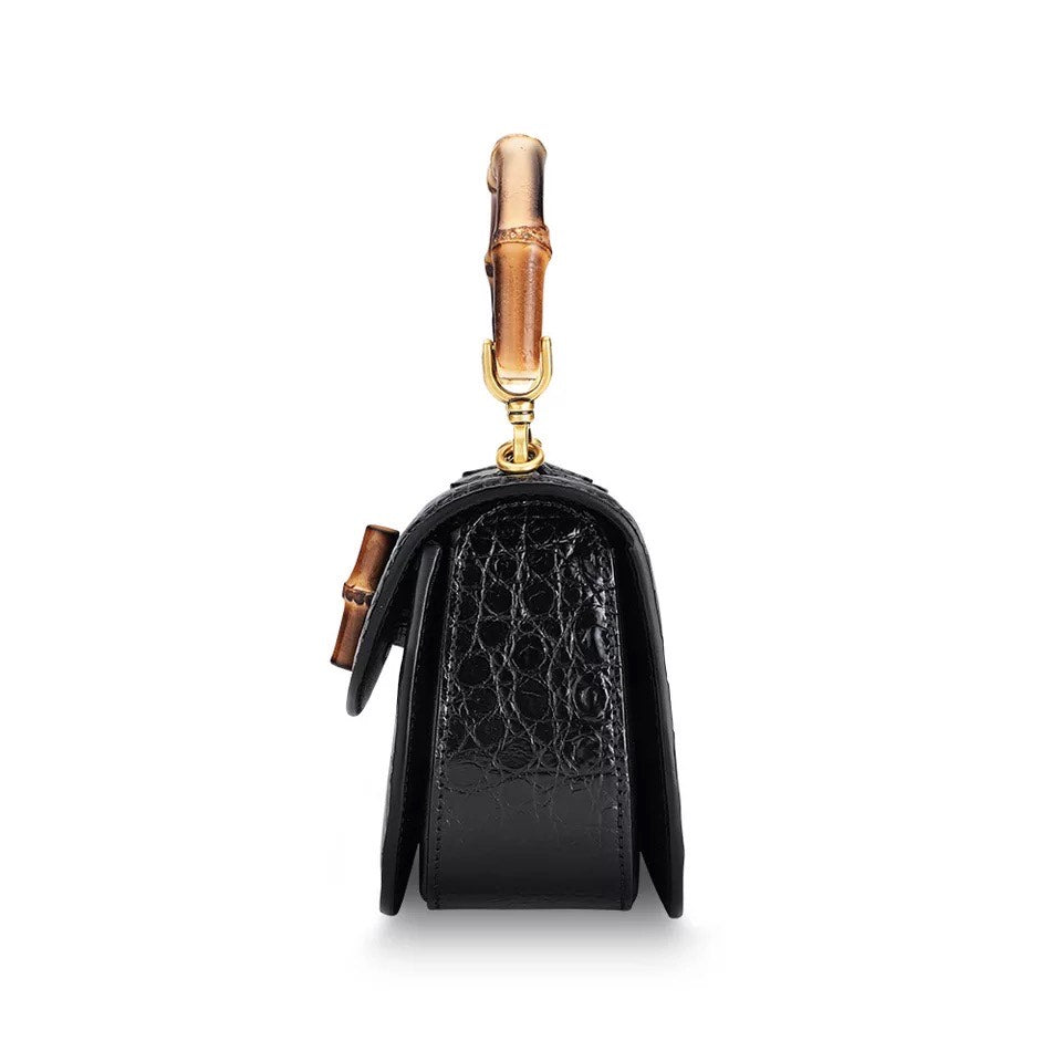 Crocodile leather Handbag, Bamboo black 'Baby'