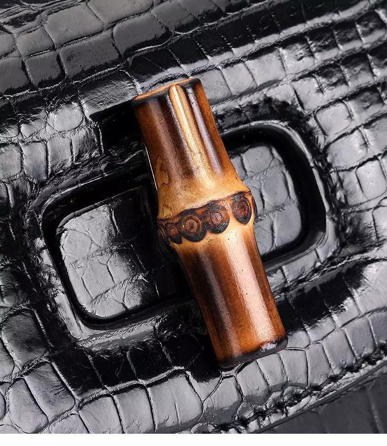 Crocodile leather Handbag, Bamboo black 'Baby'