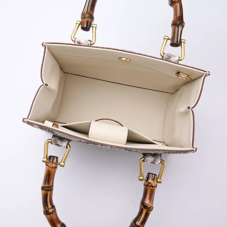 Snake leather Tote, Bamboo creme 'Onix'