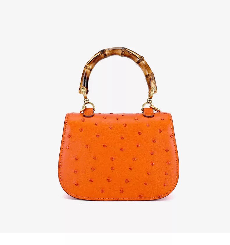 Oistrich leather Handbag, Bamboo Orange 'Baby'