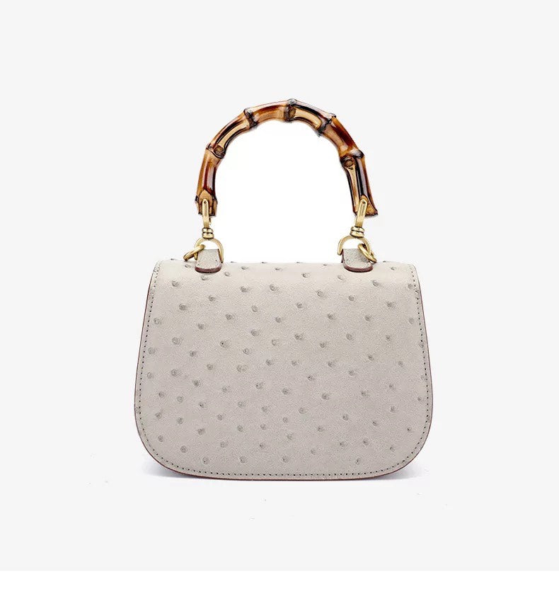 Oistrich leather Handbag, Bamboo white 'Baby'