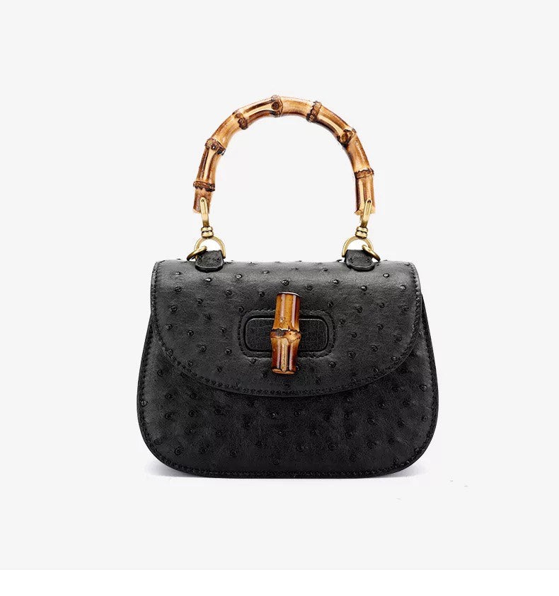 Oistrich leather Handbag, Bamboo black 'Baby'