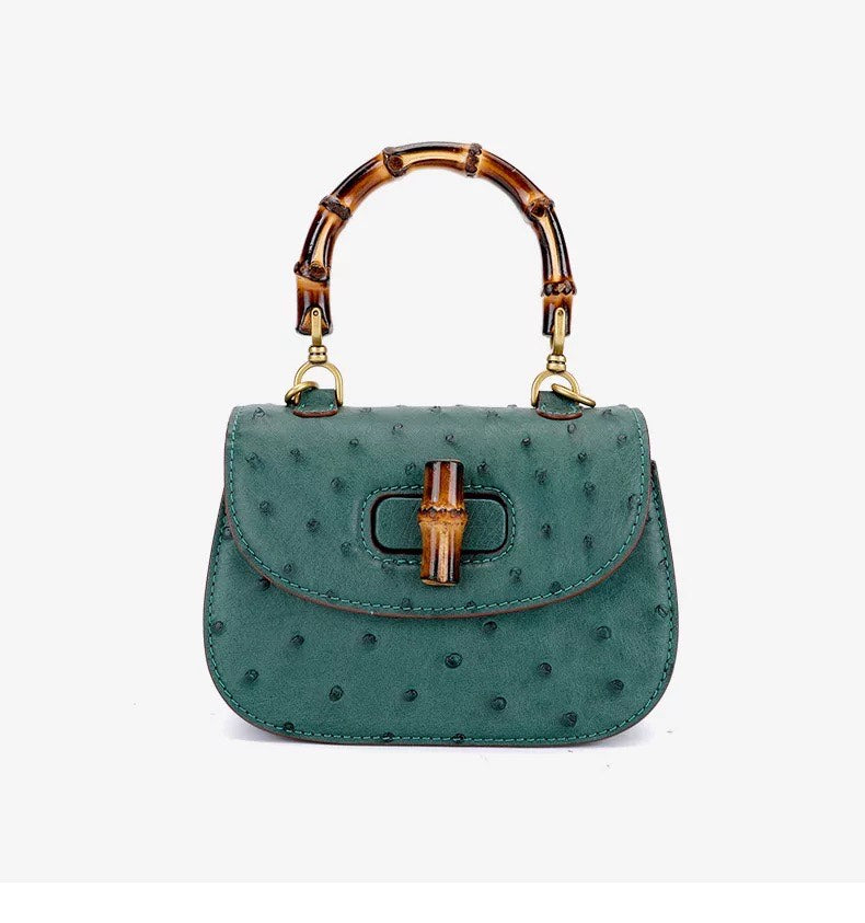 Oistrich leather Handbag, Bamboo green 'Baby'