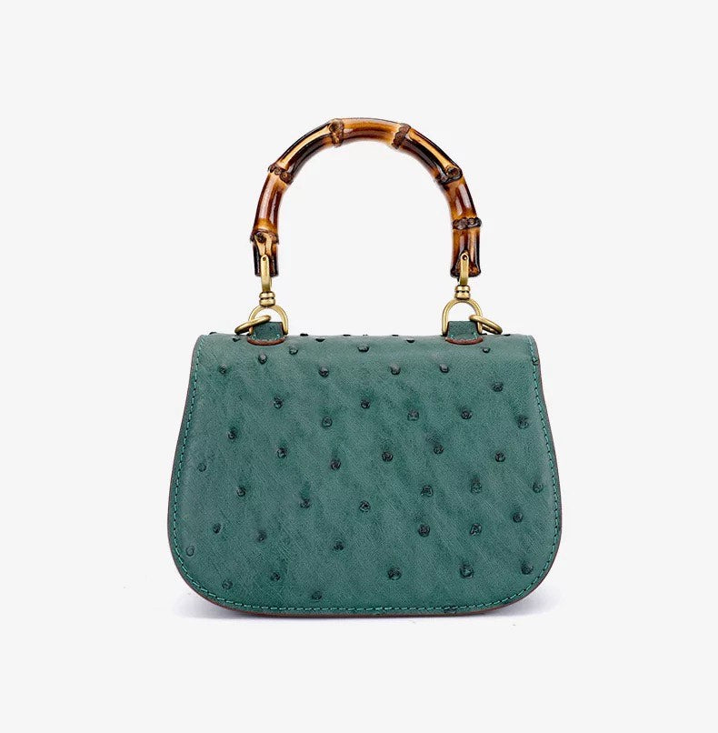 Oistrich leather Handbag, Bamboo green 'Baby'