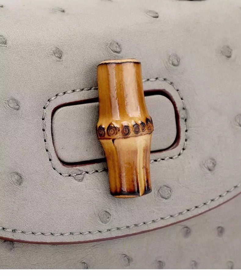 Oistrich leather Handbag, Bamboo white 'Baby'