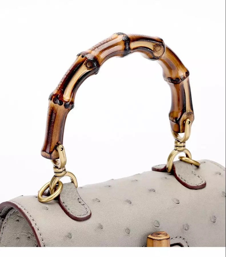 Oistrich leather Handbag, Bamboo white 'Baby'