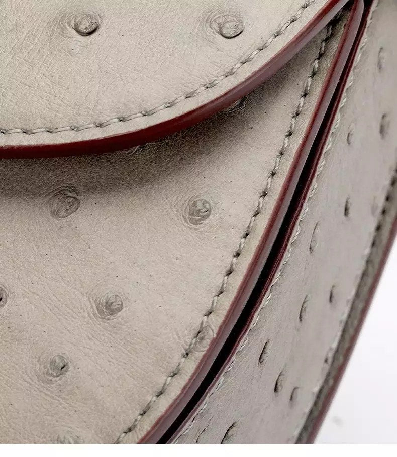 Oistrich leather Handbag, Bamboo white 'Baby'