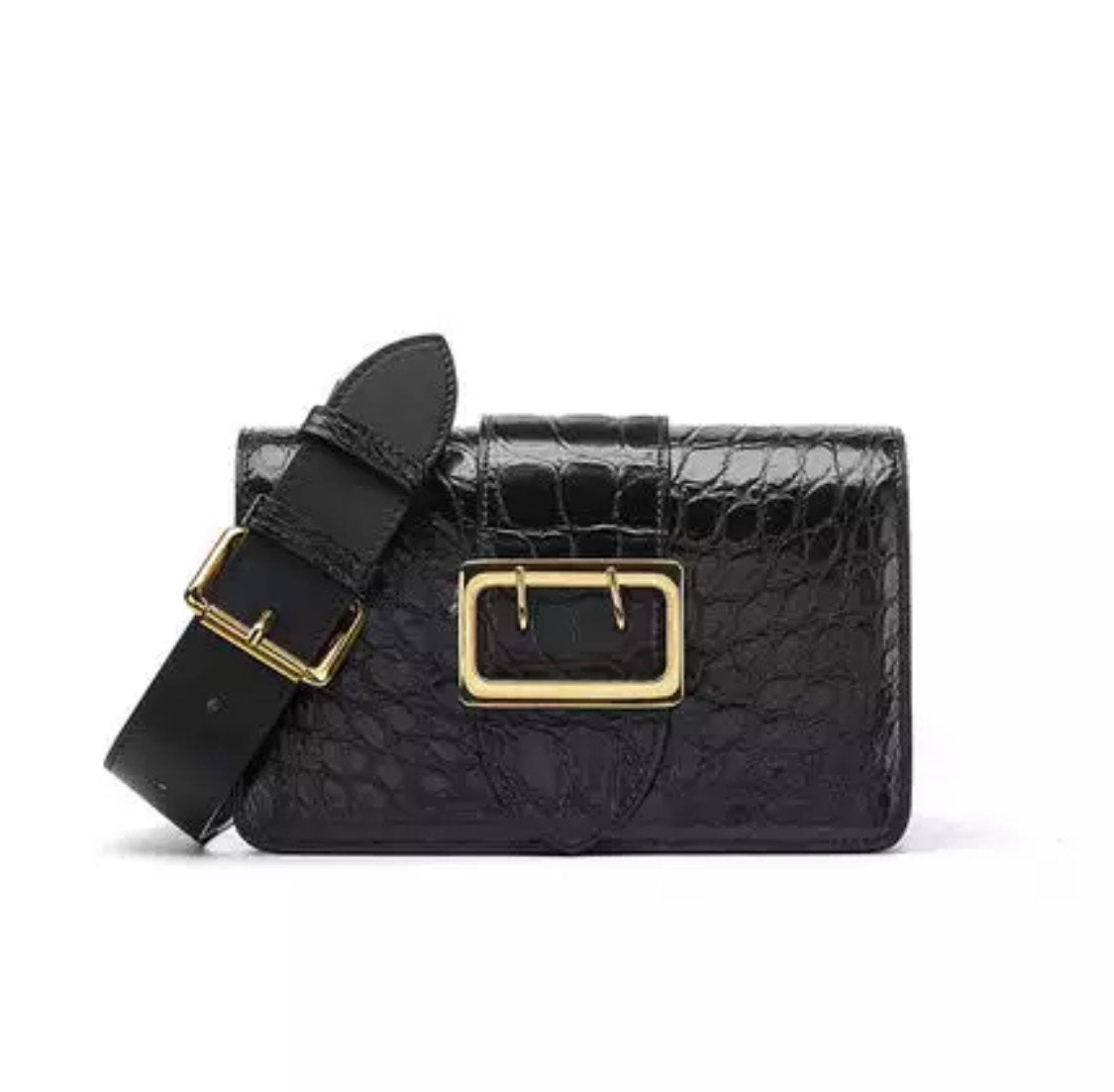 Alligator leather shoulderbag, Black 'City'