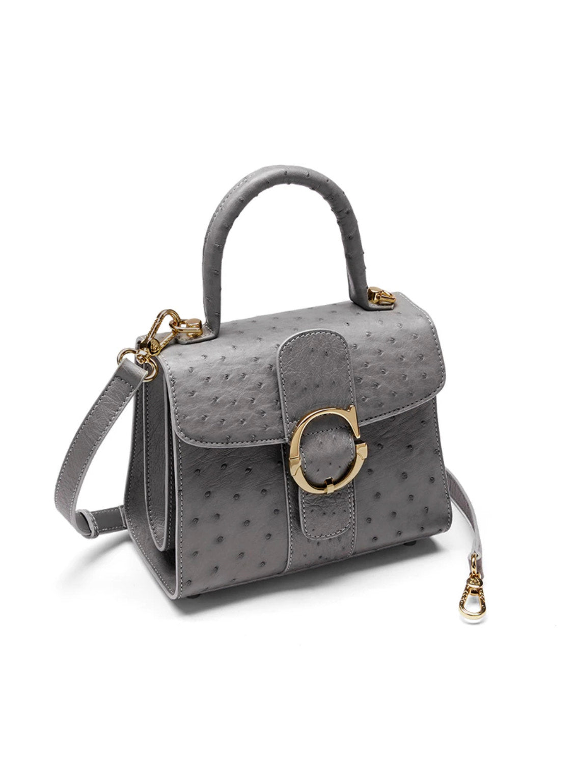 Ostrich leather handbag, Grey 'Miami'