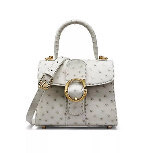 Ostrich leather handbag, White 'Miami'