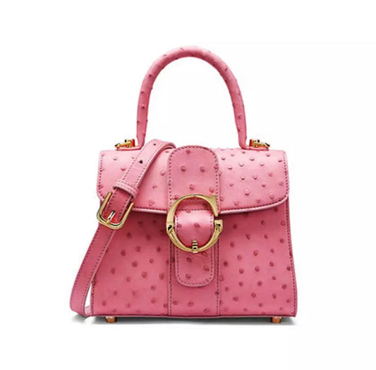 Ostrich leather handbag, Pink 'Miami'