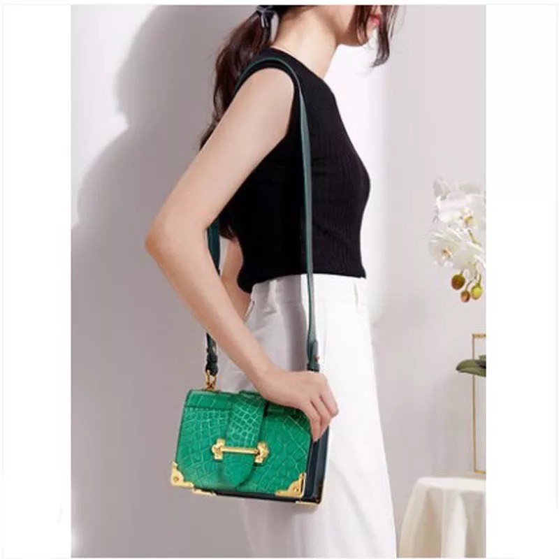Snake leather shoulderbag, Green 'City'