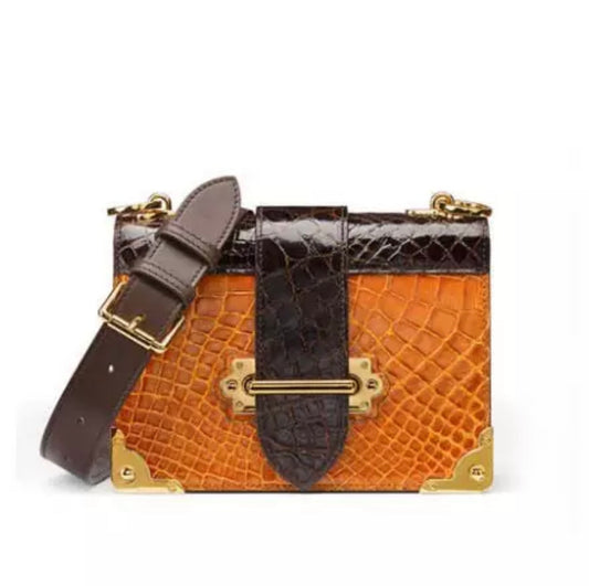 Crocodile leather shoulderbag, Orange 'City'