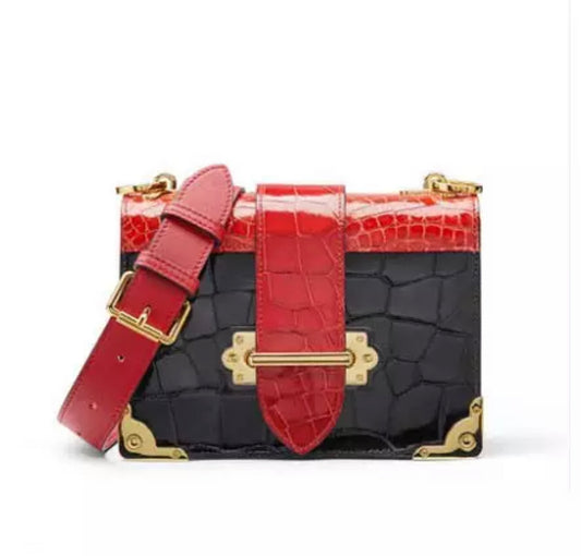 Crocodile leather shoulderbag, Red, black 'City'