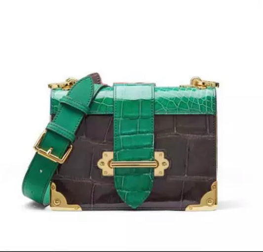 Crocodile leather handbag, Green 'City'