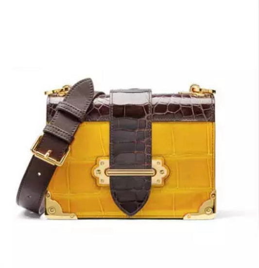 Crocodile leather shoulderbag, Yellow 'City'