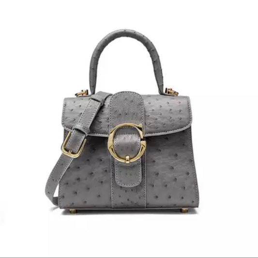 Ostrich leather handbag, Grey 'Miami'