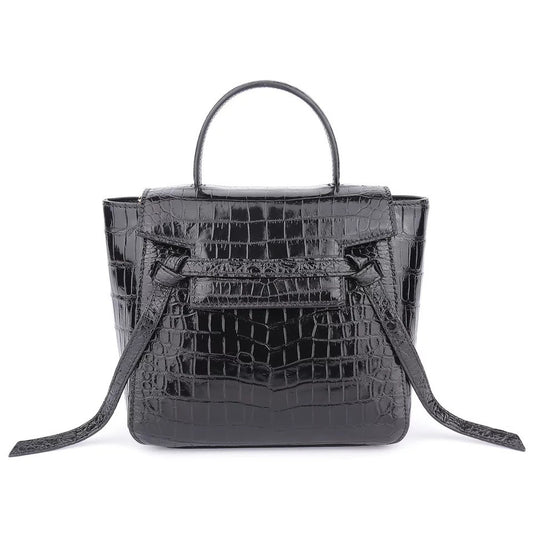 Crocodile leather Tote, Black Main