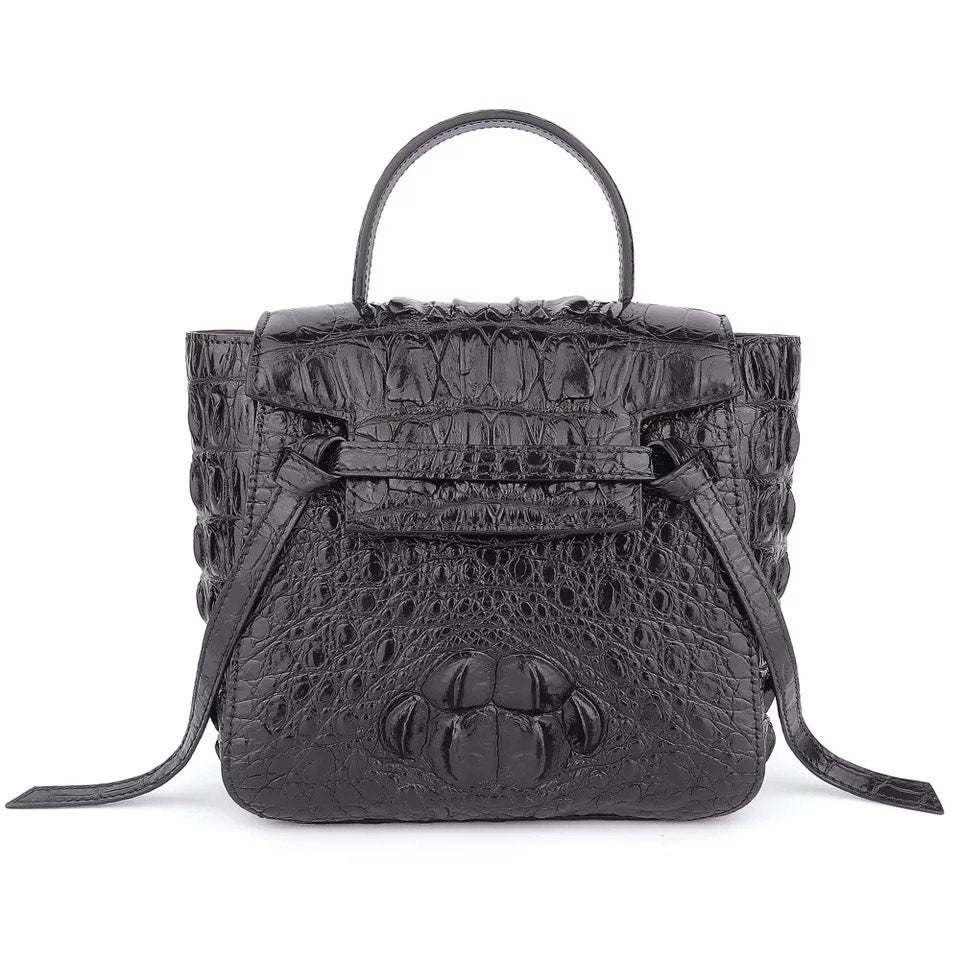 Crocodile leather Tote, Black 'NY'