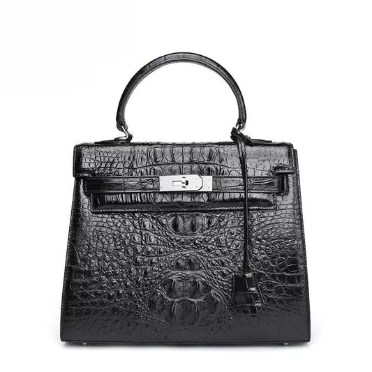 Crocodile leather Tote, Black 'Barca'