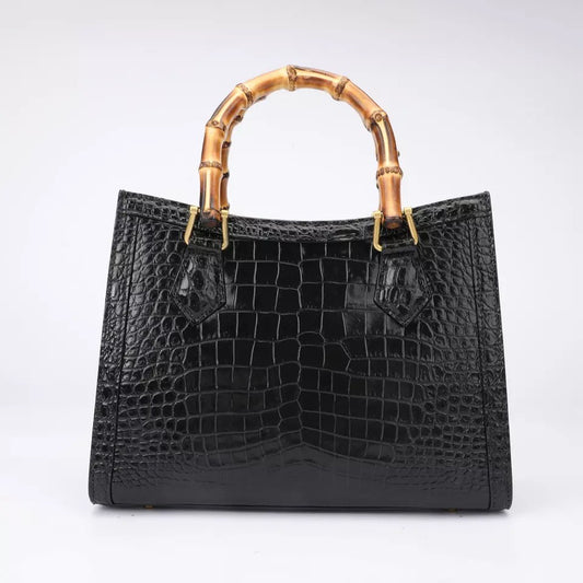 Crocodile leather tote, Bamboo black 'Onyx'