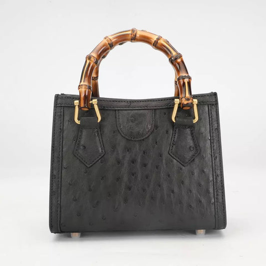 Oistrich leather tote, Bamboo black 'Onix'