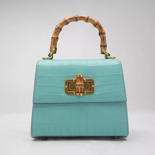 Crocodile leather Handbag, Bamboo Turqoise 'Doll'
