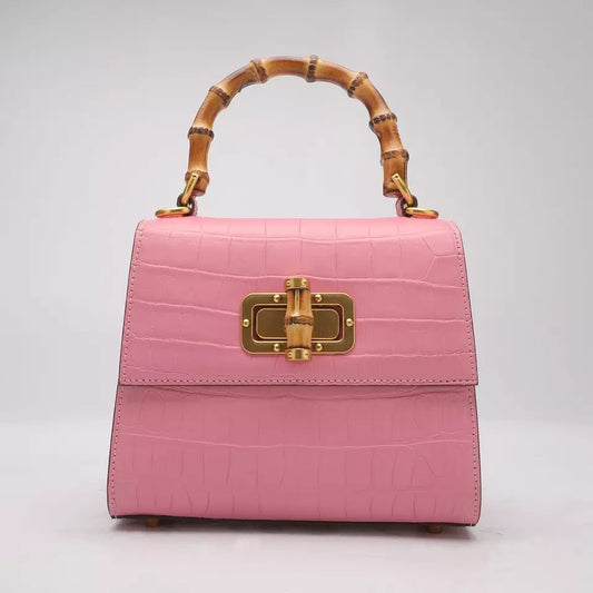 Crocodile leather Handbag, Bamboo pink 'Doll'