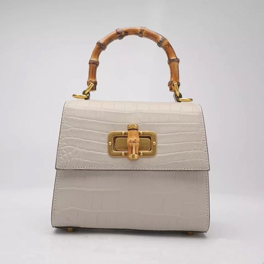 Crocodile leather Handbag, Bamboo white 'Doll'