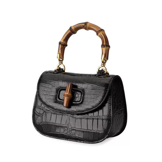 Crocodile leather Handbag, Bamboo black 'Baby'