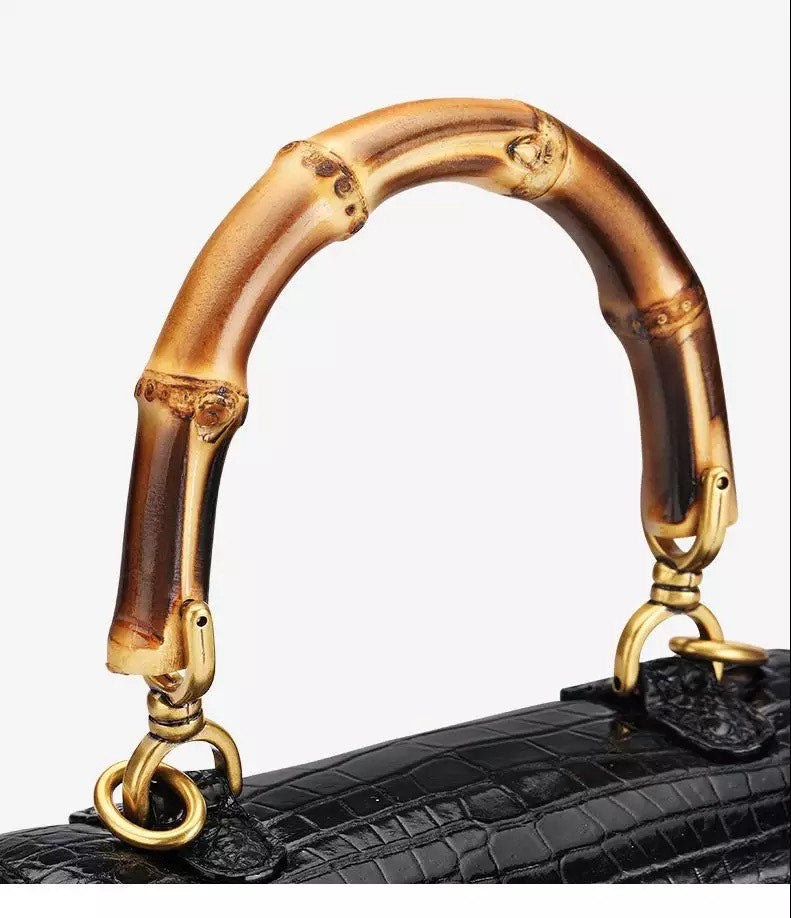 Crocodile leather Handbag, Bamboo black 'Baby'