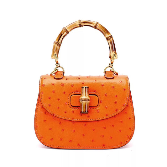 Oistrich leather Handbag, Bamboo Orange 'Baby'