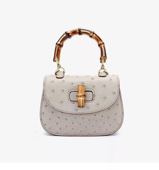 Oistrich leather Handbag, Bamboo white 'Baby'