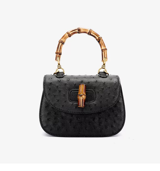 Oistrich leather Handbag, Bamboo black 'Baby'