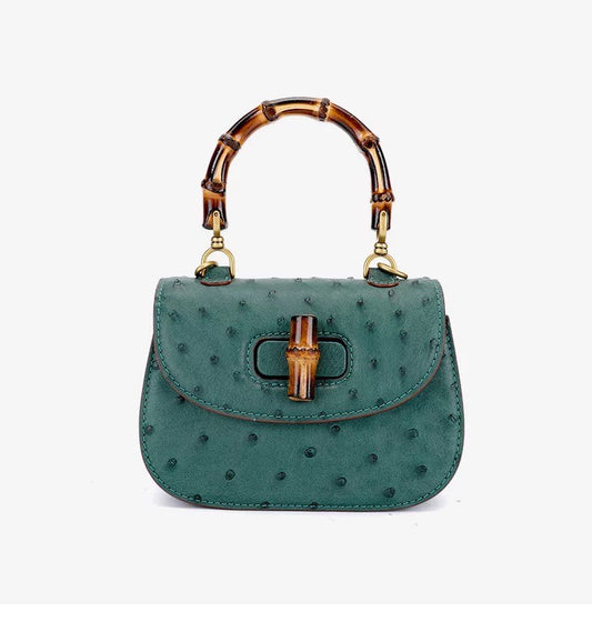 Oistrich leather Handbag, Bamboo green 'Baby'