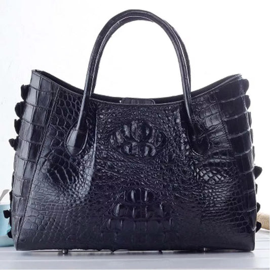 Crocodile leather Tote, Black 'Karen'